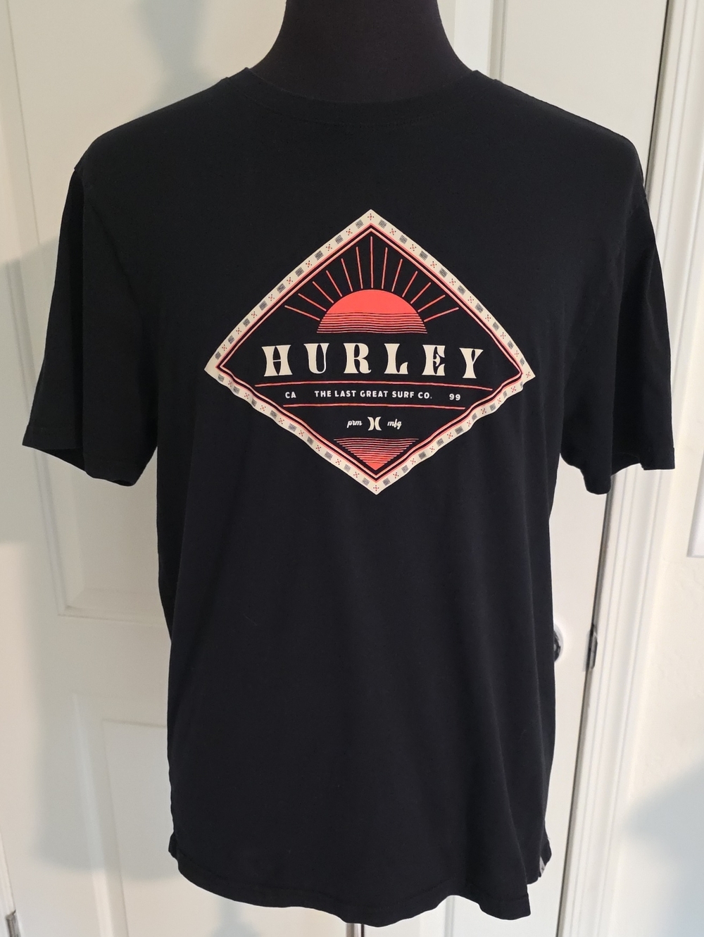 Hurley Black Tee with Red and Cream Diamond Logo